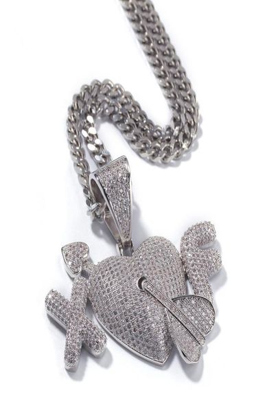 

2 letters heart custom lover couple pendants necklace hip hop cz stone bling iced out men hip hop rapper jewelry silver3116846, Silver