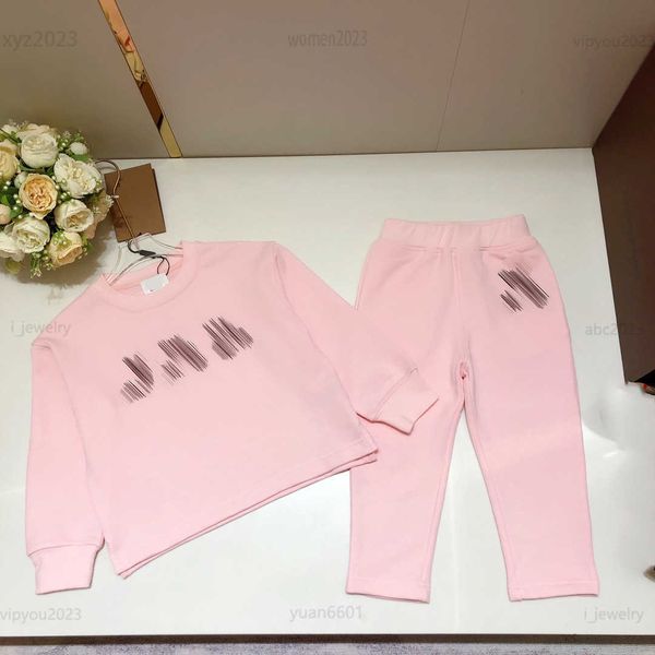 

luxury designer baby suits tracksuits fashion autumn set size 90-160 cm 2pcs line doll bear pattern printed sweater and pink pants, White