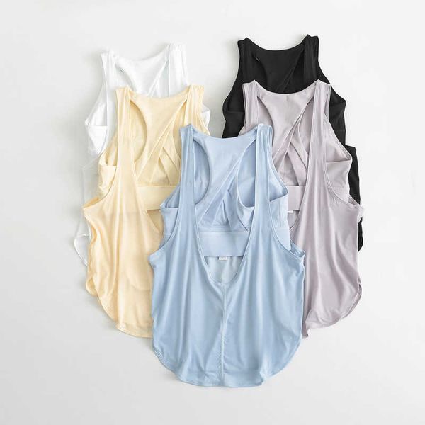 

lulus yoga align vest designer light weight back open shirts women naked feel cutout workout gym running tank hip length built in bra top, White