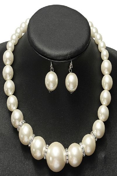 

imitation pearls bridal jewelry sets fashion crystal wedding gift classic statement collar choker necklace earring sets for women 3377702, Silver
