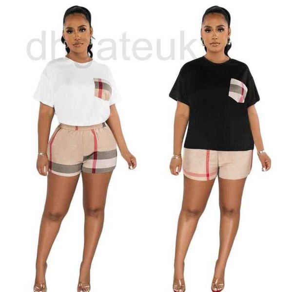 

women's tracksuits designer 2023 summer new style casual plaid splice set brand two piece 3t9z, Gray