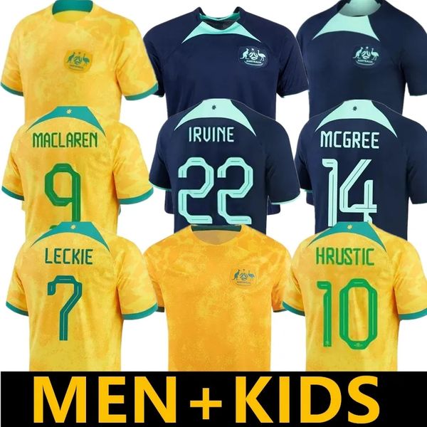 

australia 2023 22 home away soccer jersey 13 aaron mooy 22 jackson irvine 14 riley mcgree 2 milos degenek 26 keanu baccus 10 ajdin hrustic 9, Black;yellow
