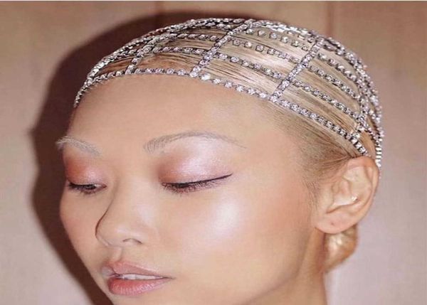 

multilayer crystal bridal hairband headgear head chain jewelry for women bling rhinestone elastic headband hair accessories x07264366788, Slivery;golden