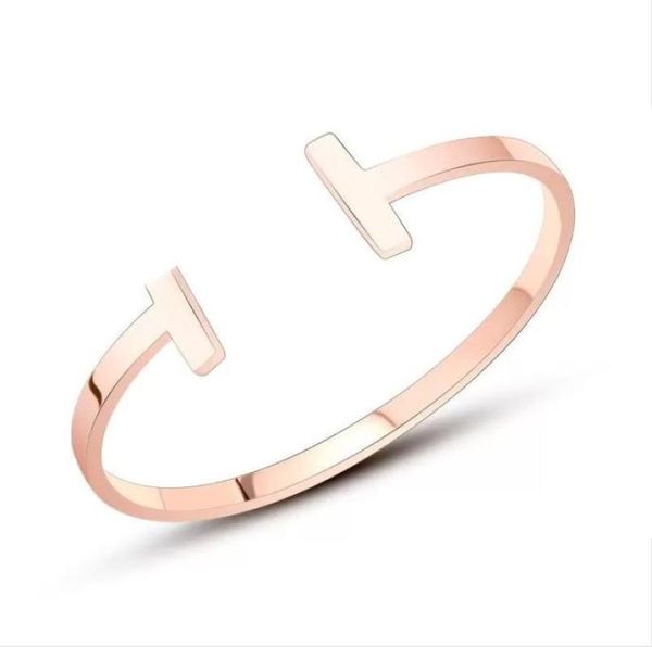 

fashion jewelry lady women silver bangle for men titanium steel t letter double open bracelet 3 color luxury designer bracelets ro7225988, Black