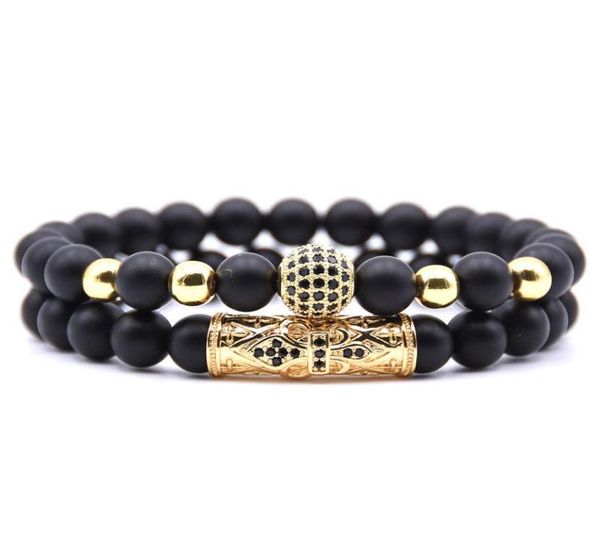 

quality men set bracelet fashion men homme jewelry 8mm natural stone gold black microinlaid zircon cz ball beaded bracelets8444178