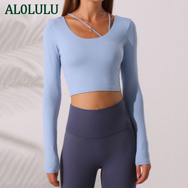 

al0lulu yoga women sports running slim long sleeve fitted fitness clothes girl new fashion exercise training t-shirts green white pink work