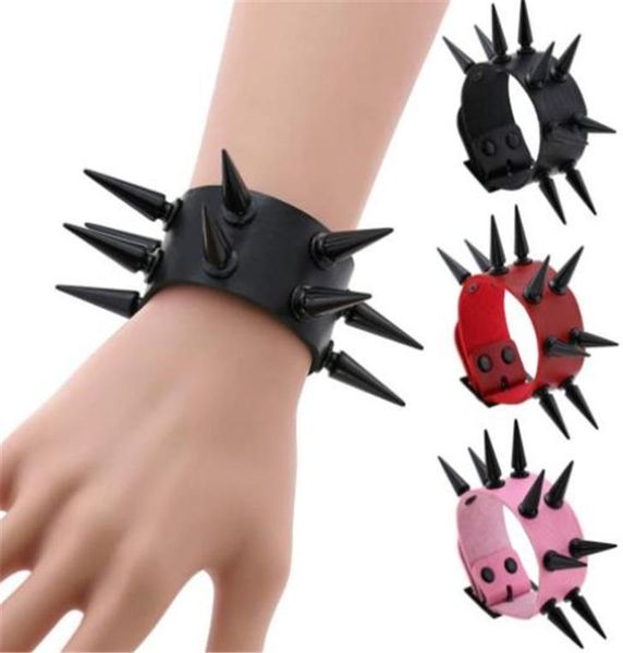 

emo spike bracelet vegan leather punk bracelets goth girl boy cuff bangle studded halloween wristband for women men jewelry7208087, Silver