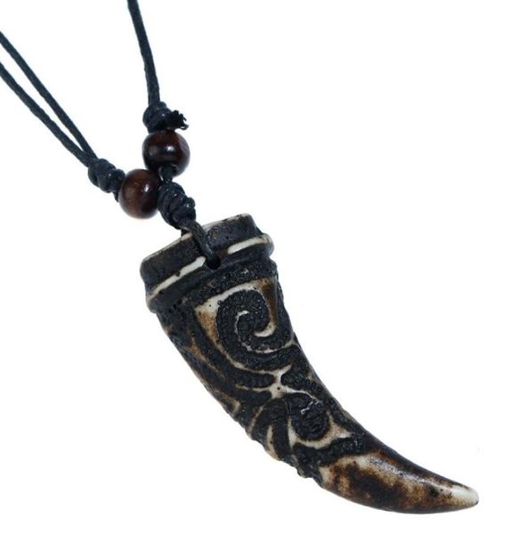 

fashion jewelry wolf tooth necklace men039s personality wax rope beaded resin clavicle necklace casual vintage punk necklace n04797805, Silver