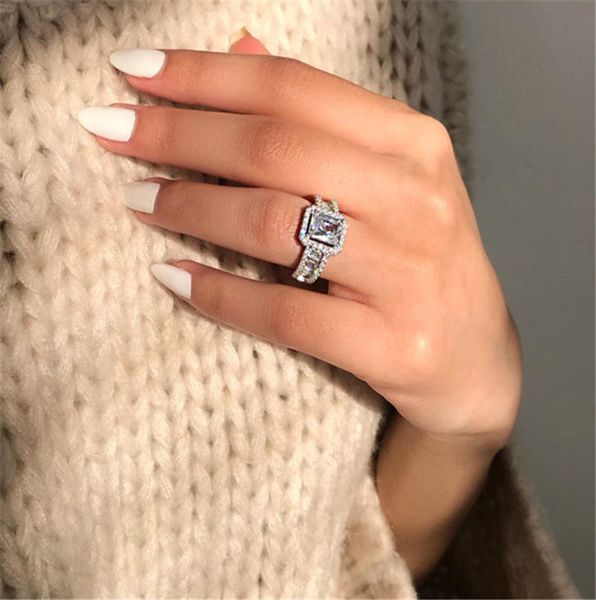 

cz zircon crystal finger rings for women white gold color geometric square wedding engagenement rings sj8297721, Silver