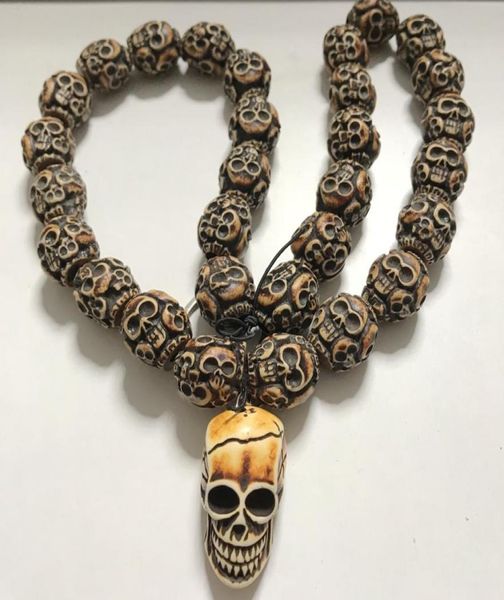 

yqtdmy exaggerated exaggerated beads skull necklace biker punk vintage jewelry color gift 30 skull beads 1 skull head9759588, Silver