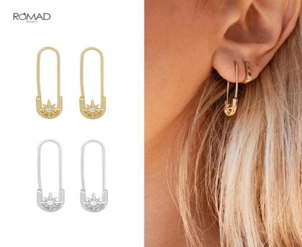 

punk pin stud earrings for women exquisite ins anise star pattern pins design piercing earings silver 925 jewelry kolczyki8998780, Golden;silver