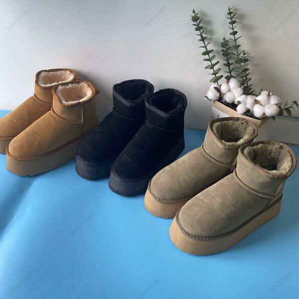 

australia australian classic women ultra platform men real leather warm 5854 5.2cm winter full fur fluffy furry satin ankle boots booties sn, Black
