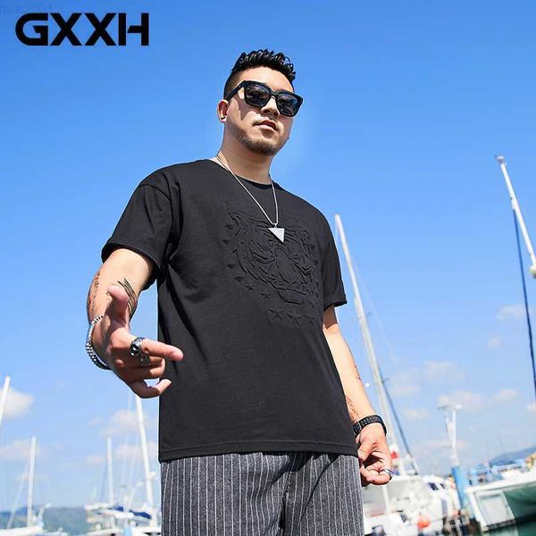 

men's t-shirts gxxh new summer t-shirt large men's fashion loose tiger embossed fat guy oversized streetwear tshirt short sleeve t, White;black