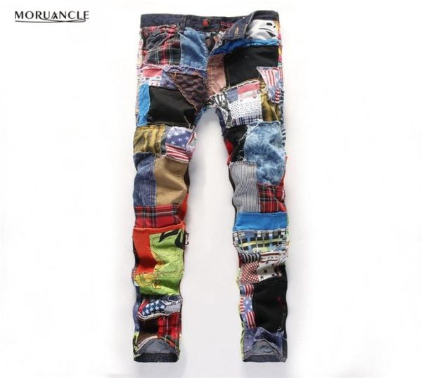 

2017 new mens fashion patchwork jeans personality jean joggers with patches slim fit denim trousers bran designer straight e00154919363, Blue