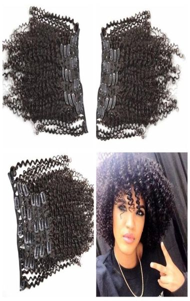 

malaysian clip in human hair extension 7pcs 120g kinky curl clip human hair 3a 3b 3c natural color hair extensions geasy8350834, Black;brown