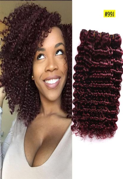 

burgundy mongolian deep wave 99j virgin human hair 3 bundles human hair extensions wine red 99j hair weave deep curly3457776, Black