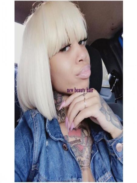 

beauty short straight 613 blonde bob simulation human hair natural wig r swept bangs full synthetic wig for women8369330, Black