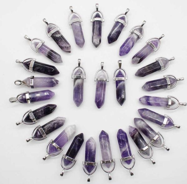 

24pcs natural stone lapis lazuli amethysts crystal agates pillar pendant for diy jewelry making necklaces accessories 2107205481696, Bronze;silver