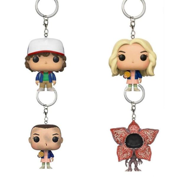 

key rings pops anime stranger things 4 eleven dustin demogorgon figure keychain keyring for women men trinket keyfob car key bag p6972982, Slivery;golden