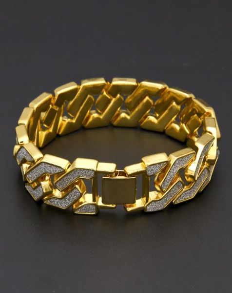 

cuban link chain bracelet for mens iced out hip hop bracelets jewelry gold plating bangle zircon chains8690121, Black