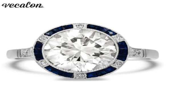 

vecalon 2018 luxury ring 925 sterling silver blue crystal cz engagement wedding band ring for women bridal finger jewelry2179453, Slivery;golden