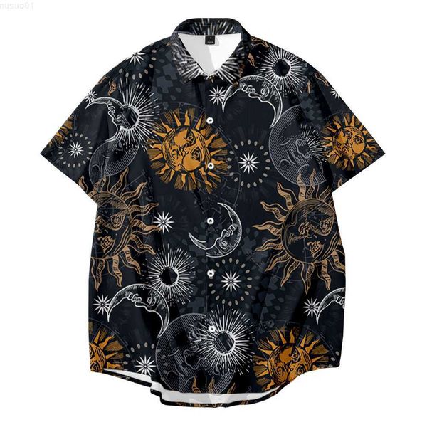 

men's casual shirts new moon shirt y2k hombre harajuku thin haiian shirt short-sleevedloose star and moon pattern beach 1 l230715, White;black