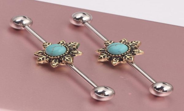 

flower bead ear industrial barbell scaffold bar barbell piercing cartilage earring body jewelry ear bar3673842, Silver