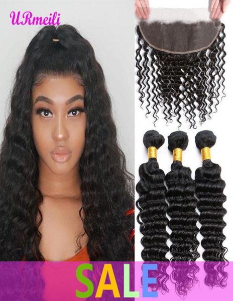

deep wave virgin 34 bundles with closure 10a 100 human hair bundles with closure brazilian virgin hair weave bundles remy hair e3718790, Black;brown