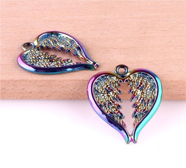

23325 20pcs alloy rainbow charms heart angel wings pendant diy jewelry accessories2356233, Silver