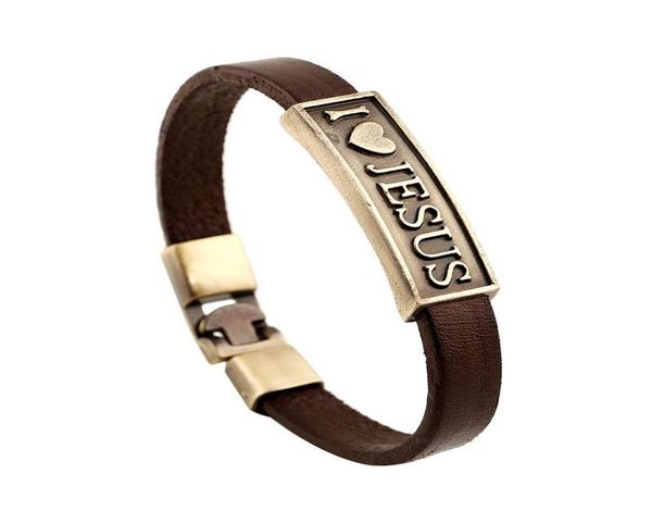 

i love jesus bracelet antique love jesus tag leather bracelet wristband rings woman man fashion jewelry3370913, Golden;silver
