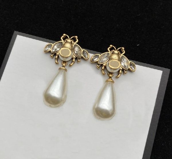 

super fashion earrings little bee luxury big pearl present stud brass gilded 925 silver needle anti allergy party jewelry customiz2214740, Golden;silver
