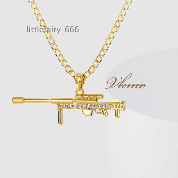 

vkme fashion pistol gun necklace super jewelry women men hop gold plated gun pendant cz necklace, Silver
