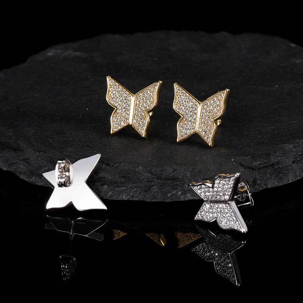 

hip hop rapper men women stud earrings jewelry gold silver s925 butterfly full diamond zircon earrings night club jewelry accessories 1464, Golden
