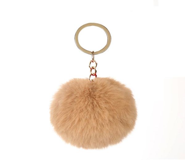 

8cm pompom brand bag keychain rings car keyring gold color chains pompons fake faux rabbit fur charms chain diy pom poms balls wom6236064, Slivery;golden
