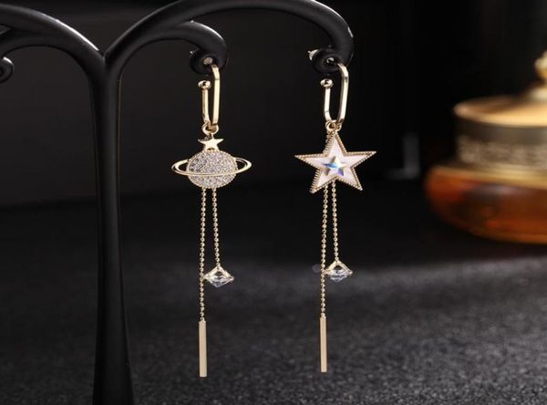 

new designed pentagram crystal women earrings retro long tassel microset with diamonds ear studs celebrity female luxurious jewel4966220, Silver