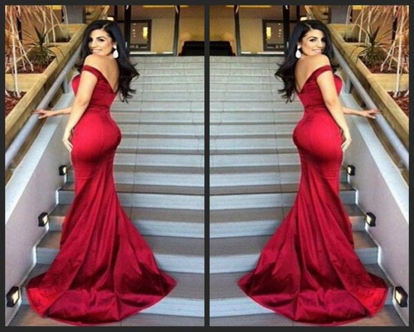 

2020 new arrival backless prom dresses mermaid off shoulder pleats evening gowns sweep train red formal celebrity dress9604501, Black