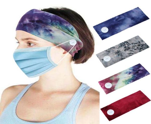 

women tiedye headbands with mask button sports yoga exercise soft button hair band turban for girls gift hair accessories6999411, Silver