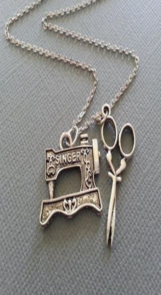 

whole the sewer039s necklace sewing machine and scissors in antique silver7888889, Silver