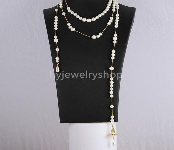 

luxury fashion vv west jewelry saturn pearl pendant necklace chain long size 18k gold plated 925 sterlling silver women designer d5085797
