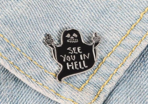 

black ghost middle finger enamel pin see you in hell badge brooches bag clothes lapel pin funny punk gothic jewelry gift4613713, Gray