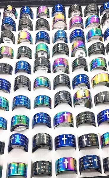 

30pcs cross ring men039s women039s jesus bible god christ delicate multicolor black blue stainless steel brand jewelry9224697, Silver
