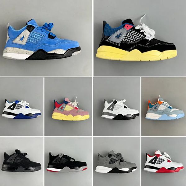 

kids shoes jumpman 4s pine green iv basketball shoes outdoor sports sneaker sail muslin 4 og fire red white oreo cool grey bred motorsports, Black