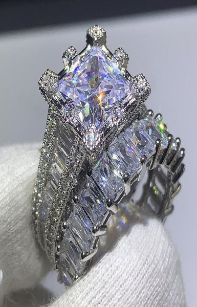 

choucong brand new vintage fashion jewelry 925 sterling silver princess cut white z cz diamond women wedding bridal ring set g9964987, Slivery;golden
