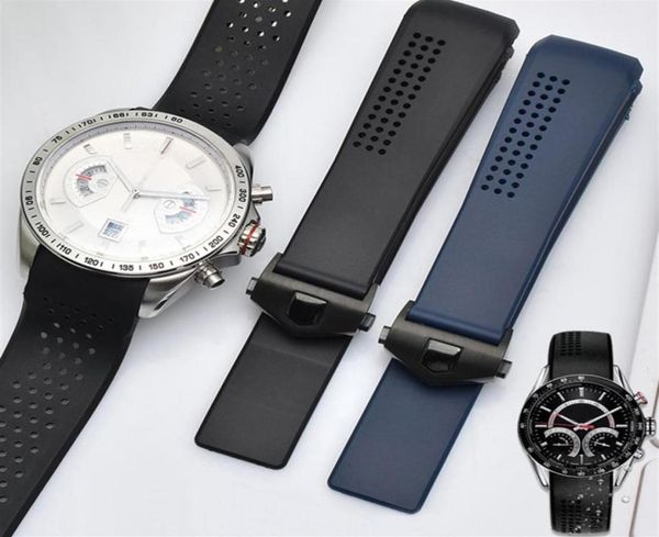 

watch band for tag heuer carrera curved end waterproof strap accessories tpu silicone rubber bracelet chain331a3276200, Black;brown