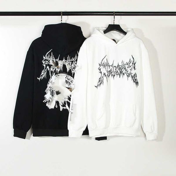 

men and women with the same hoodie fashion kanyeey hellstar travisre gothic skeleton graffiti line spoof hoodie coat couple trend, Black