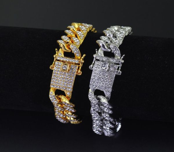 

gold fully iced out hip hop cz bracelet mens miami cuban bracelet men039s luxury simulated bling rhinestones bangles dropshippi3395588, Black