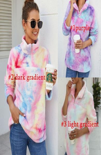

women gradient pullover sherpa colorful sweatshirt long sleeve zip plush fleece tiedyed outwear hoodies coat rainbow jackets6057610, White