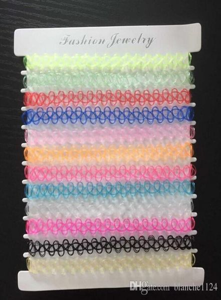 

12pcs set simple style transparent colorful necklace chokers for women retro woven imitation tattoo fishline necklaces whole5825990, Golden;silver