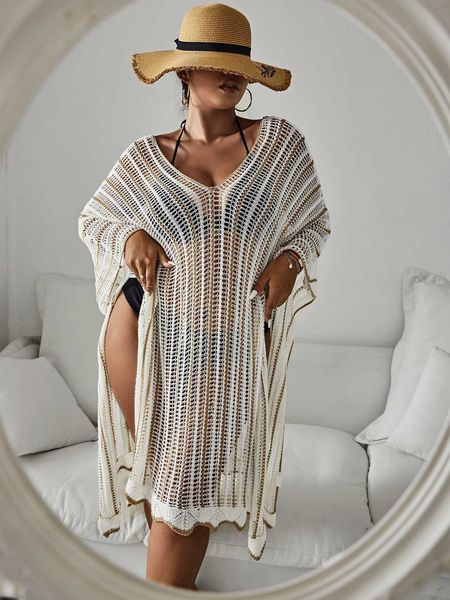 

women's plus striped batwing sleeve cover up without bikini, Black