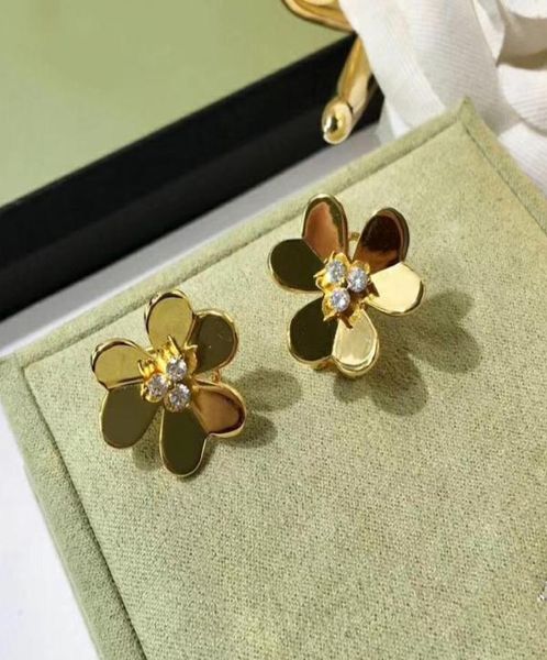 

brand pure 925 sterling silver jewelry for women gold color earrings flower earrings luck clover design wedding party earrings cx25855034, Golden;silver
